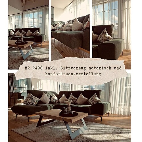 Die Musterring Couch MR 2490 inkl. Sitzvorzug motorisch und Kopfstützenverstellung, in einem modernen grünen Stoff, läd...